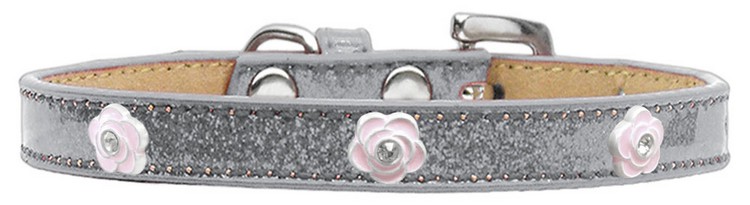 Light Pink Rose Widget Dog Collar Silver Ice Cream Size 12